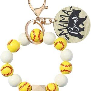 Yellow Baseball Bead Keychain Bracelet